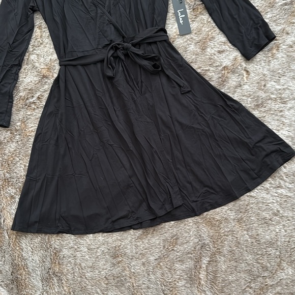 Lulu’s All At Once Black Three-Quarter Sleeve Wrap Mini Dress Large - Picture 4 of 11
